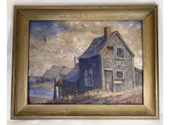 Landscape Oil Painting Of Sea Or Harbor House, Signed Jeffrey Harris