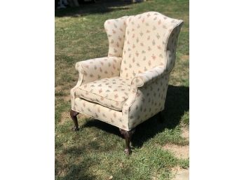 Antique Claw Foot Brocade Wing Chair
