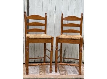 Pair Of Ladder Back Rush Seat Counter Stools