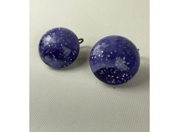 Vintage 50's Dalsheim Purple Universe Silver Sparkle Clip On Earrings