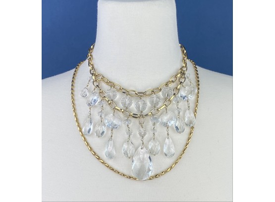 Two Gold Tone Necklaces - J. Crew With Faceted Lucite Drops And One Unmarked Vintage Chain