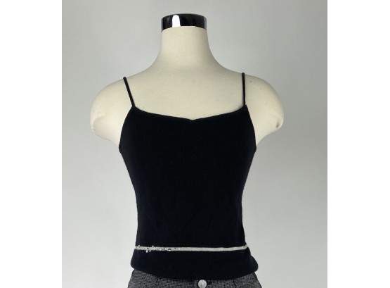 Easel Cashmere Camisole Sweater Top In Black With Rhinestone Detail, Size XS