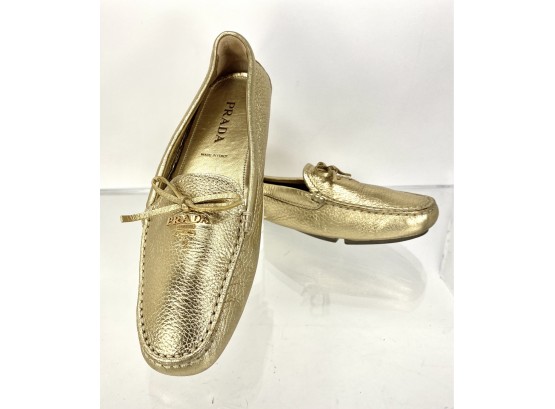 Prada - Authentic - Gold Driving Loafers Moccasins Size 38 / 8