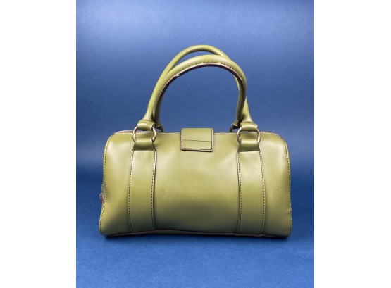Olive Green Gucci Style Leather Handbag With Brass Hardware Accent