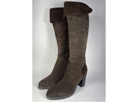 Tall, Knee-high Brown Suede Boots With Block Heel - Designer Unknown, Appx Size 8 1/2