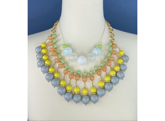 Two Statement Necklaces - Sterling Silver Chain With Hand Blown Glass Balls & J. Crew Tiered Collar Necklace
