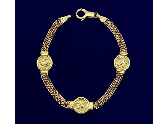 14k Gold Greco Roman Coin Replica Bracelet
