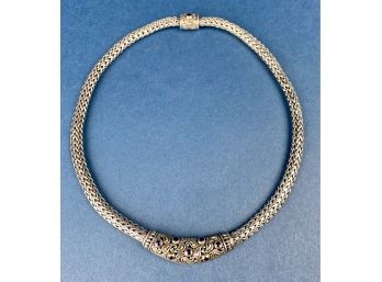 Sterling Silver, 18K Gold And Sapphires Woven Andrea Candela Or Yurman Style Collar Necklace