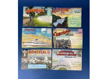 Lot Of 6 Souvenir Folder Mailers By Tichnor Quality Views Circa 1940's, Chicago, NY,  Montreal, Washington Etc