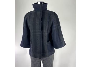Theory, Navy Blue And Grey Wool Cropped Swing Into Spring Jacket, Mod Style, Size Small