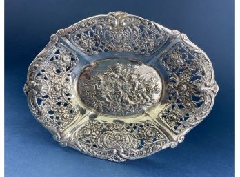 Antique Sterling Silver 800 Small Repousse Reticulated Cherub Dish