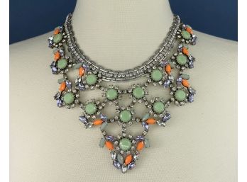 Two J. Crew Statement Collar Necklaces, Rhinestones With Silver Tone Metal And