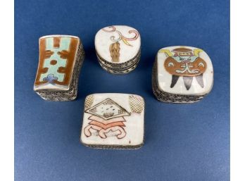 Four Antique Chinese Silver And Ceramic Top / Lid Boxes - Lot C