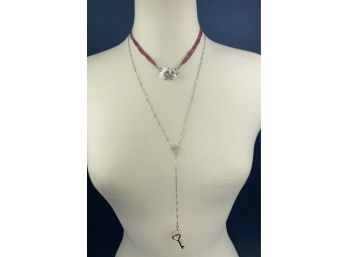 Seed Bead With Sterling Silver Puzzle Piece Hearts And One Vintage Silver Tone Y Necklace With Key