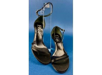 Dior Black Satin Ankle Strap Stilettos Size 6.5 MINT