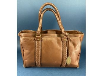 Elie Tahari Brown Leather Handbag With Wrapped Handles.