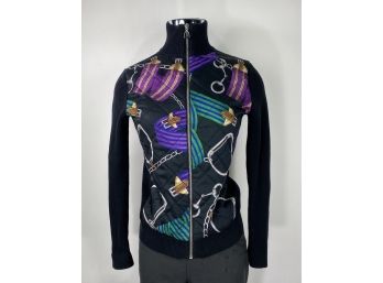 Lauren Ralph Lauren Zip Cotton And Silk Zip Front Equestrian Pattern Jacket Sweater, Gucci Style