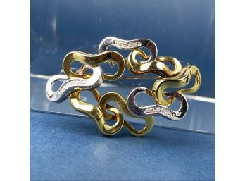 18K White And Yellow Gold With Diamonds, Brooch, Made In Italy