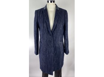 Elie Tahari Navy And Electric Blue, Long Blazer - All Year Round With Iridescent Faux Leather Collar
