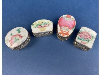 Four Antique Chinese Silver And Ceramic Top / Lid Boxes - Lot A