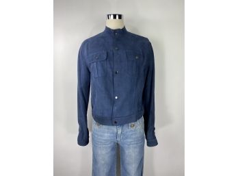 Ralph Lauren Black Label - Blue Suede Cropped Moto Jacket, Size 10 Womens - Small 10