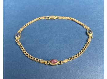 14k Gold, Sapphire, Lapis And Ruby Scarab Style Bracelet