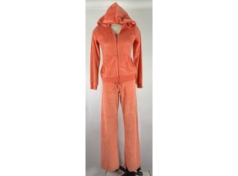 Juicy Couture, New With Tags Size Large, Velour Hoodie And Track Pants Set, In Tangerine / Coral