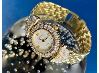 Geneve Women's 14k Gold And Diamond Crusted Quartz Time Piece