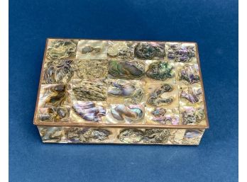 Abalone Or Mother Of Pearl Covered Brass Box Line In Cedar - From Mexico