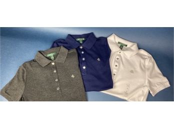 Lot Of Three Ralph Lauren Cotton Polo Shirts With Button Front - Blue , White And Grey