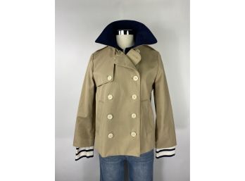 J. Crew Cropped Trench Coat With Striped Cotton Sleeve Inserts Size 6