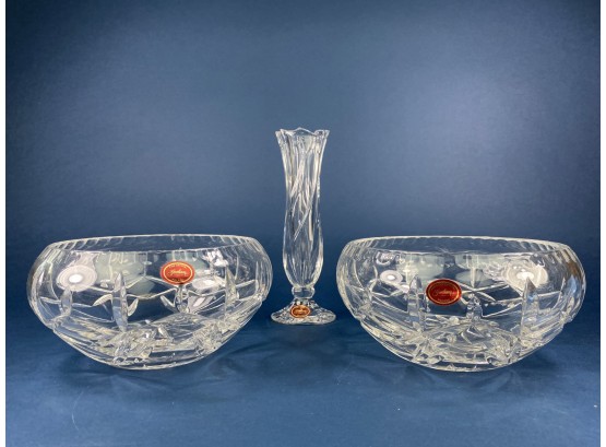 3 Gorham Cut Crystal Pieces - 2 Bowls And A Bud Vase