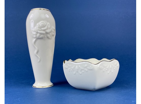 Lenox Porcelain Bud Vase And Small Bowl