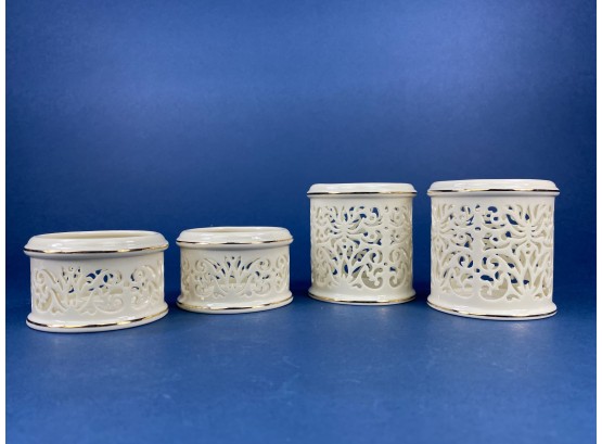 Four Lenox Porcelain Reticulated Or Pierced Candle Votives