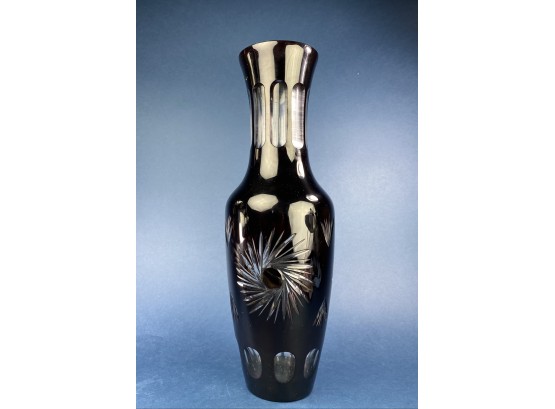 19' Tall, Dark Red Cut Crystal Vase - Deco