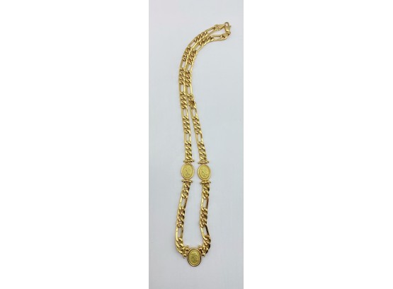 18K Solid Yellow Gold Chain With Three Roman Female Busts In Relief