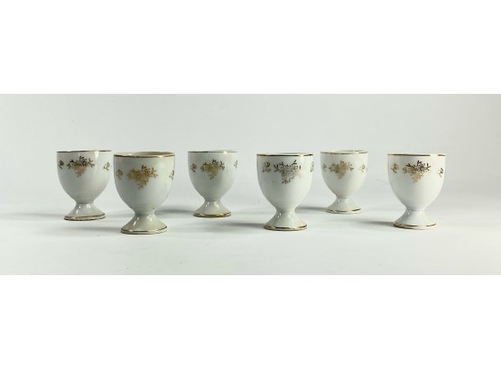 Six Vintage Japanese Porcelain Egg Holders With Gilt Flowers