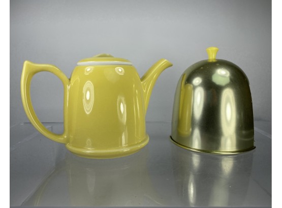 Hall, Yellow Ceramic Teapot With Insulator Cover - New Vintage