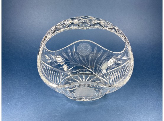 Vintage Cut Crystal Basket Shaped Fruit Bowl
