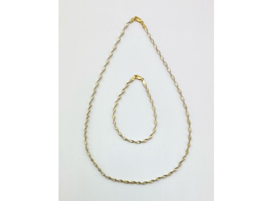 Gold Plated Sterling Silver, Two Tone  Bracelet And Necklace