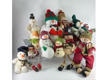 Lot Of Misc Stuffed Snowmen Decorations