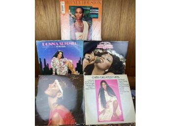 Lot Of 5 Vintage Records - Women LPs - Donna Summer, Whitney Houston, Cher And Olivia Newton John