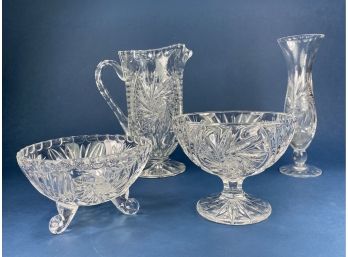 Cut Crystal Vessles - Pedestal Candy Dishes, Vase And Pitcher