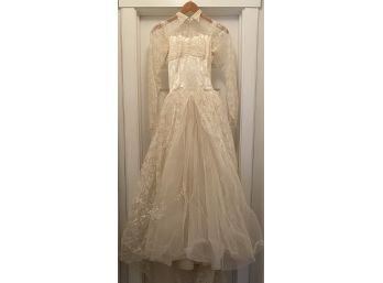 Fantastic 1950's Victorian Style Wedding Gown - Full Covered Button Back And Train