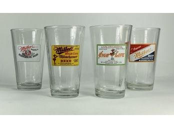 Four Vintage Miller High Life Pint Glasses