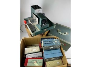 Argus 300 Slide Projector With Carrying Case, Slide Changer Magazines And Carrying Case