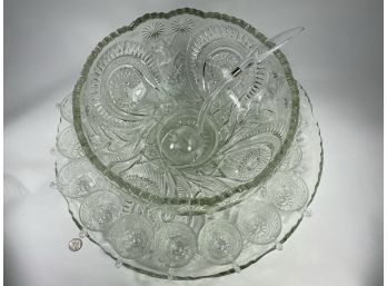 Extremely Large, Cut Crystal Punch Bowl With Cups And Ladel - With Original Box