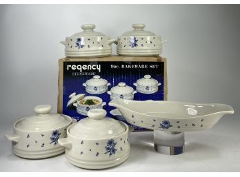 New Unused Vintage, Regency Ceramic 9 Pc Cookware Set