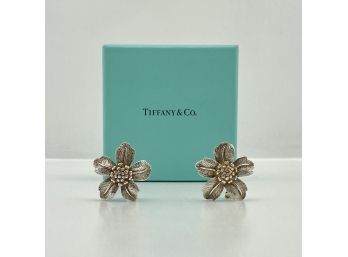 Vintage Tiffany & Co. Sterling Silver Wild Rose Dogwood Pierced Clip Omega Back Earrings