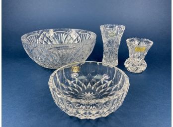 Lot Of Four Cut Crystal Items, Two Bowls Two Bud Vases